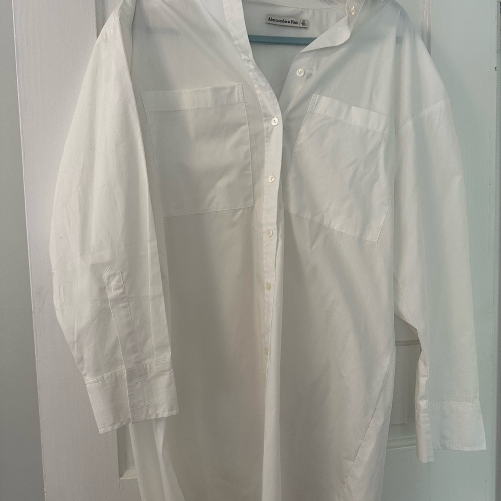 Abercrombie & Fitch White Button Down Oversized Shirt Dress Small Tall